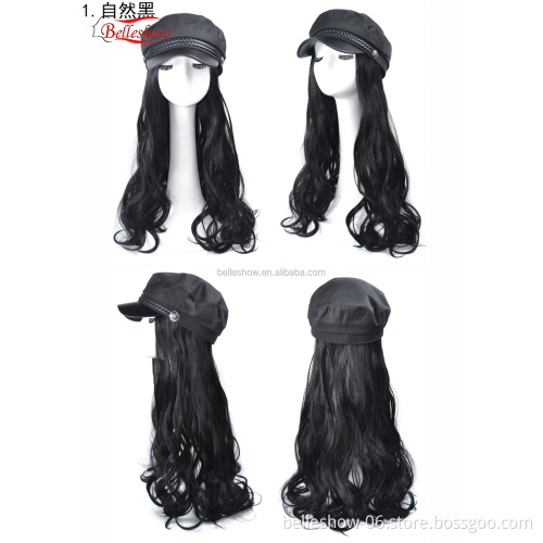 Hot sell cheap wholesale  fashion girl black curly wig cap Long curly hair hat wig long curly hair Navy hat wig cap